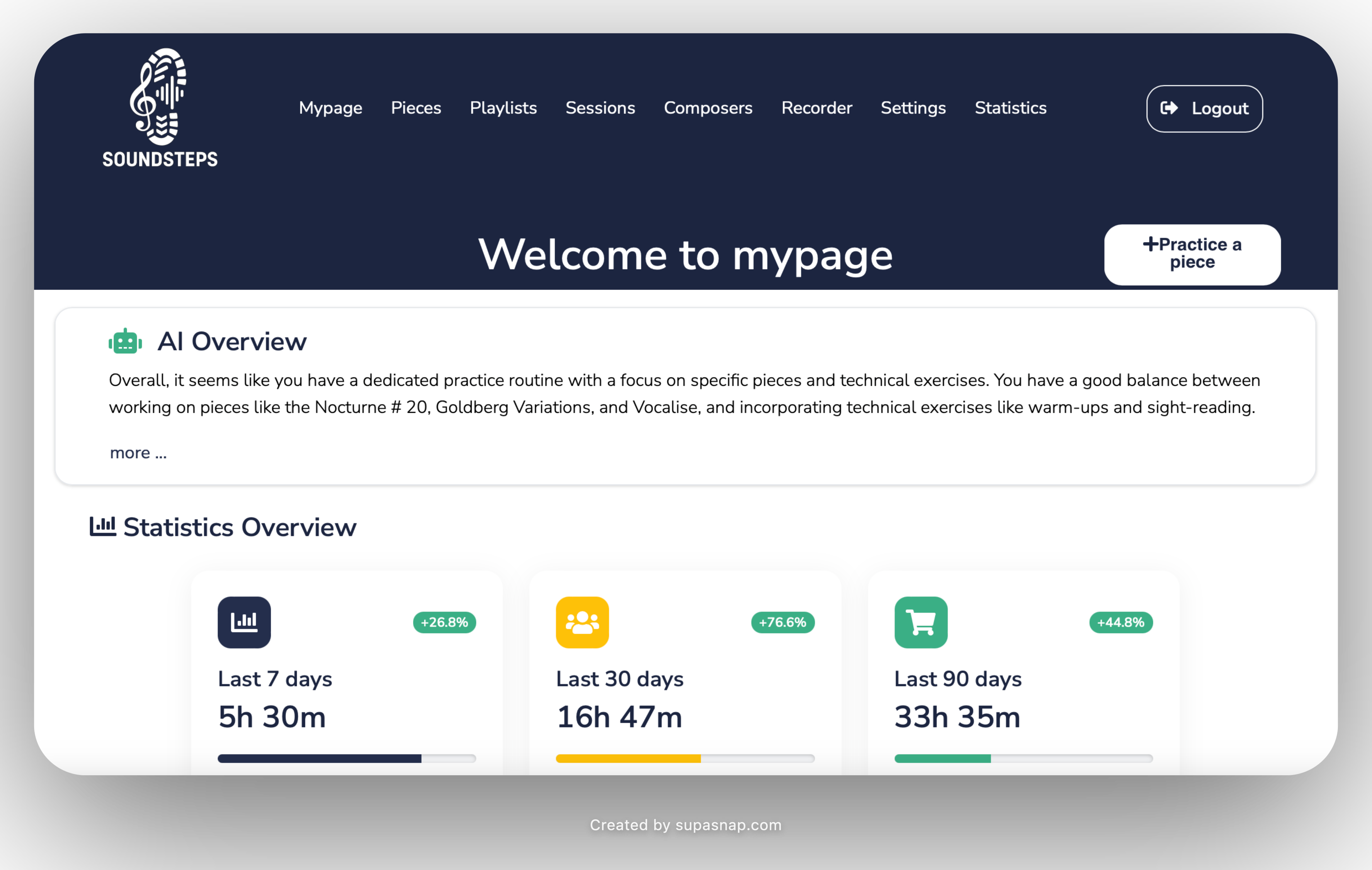 Soundsteps practice overview on laptop and mobile